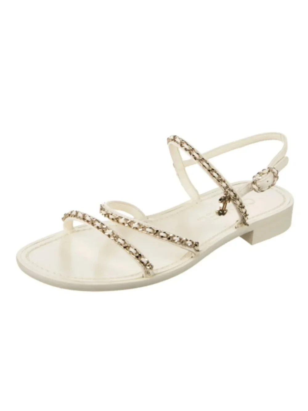 White Chanel Chain-Trimmed Sandals